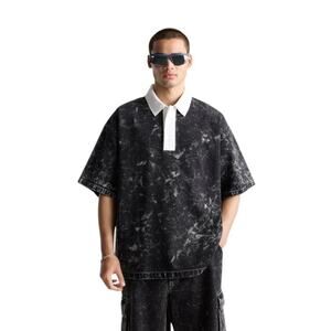 Zara Black Acid Wash Rugby Polo Shirt – Size XL